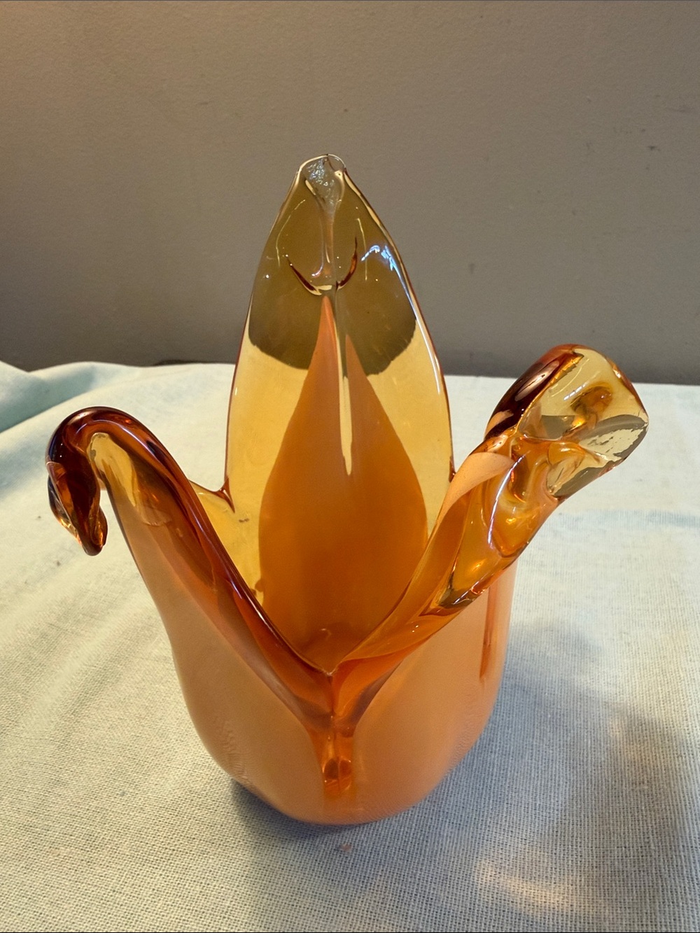 Murano Amber Art Glass Tulip Vase